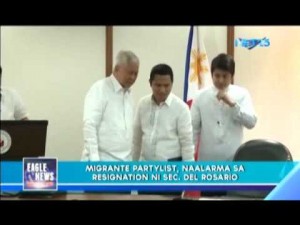 Migrante Partylist naalarma sa resignation ni Sec. Del Rosario
