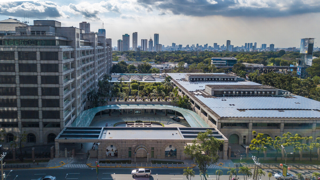 Drone photograph of the ADB headquarters.