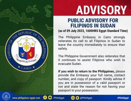 Advisory in filipinos in sudan