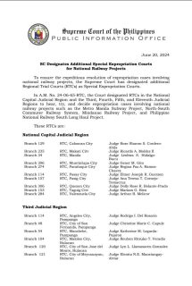 Karagdagang special expropriation courts na didinig ng mga kaso para sa national railway projects, itinalaga ng Korte Suprema
