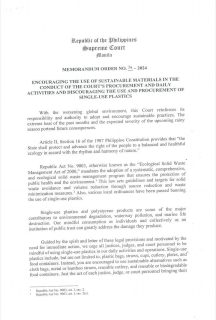 Paggamit ng single-use plastics, pinaiiwasan ng Korte Suprema sa mga nasa hudikatura