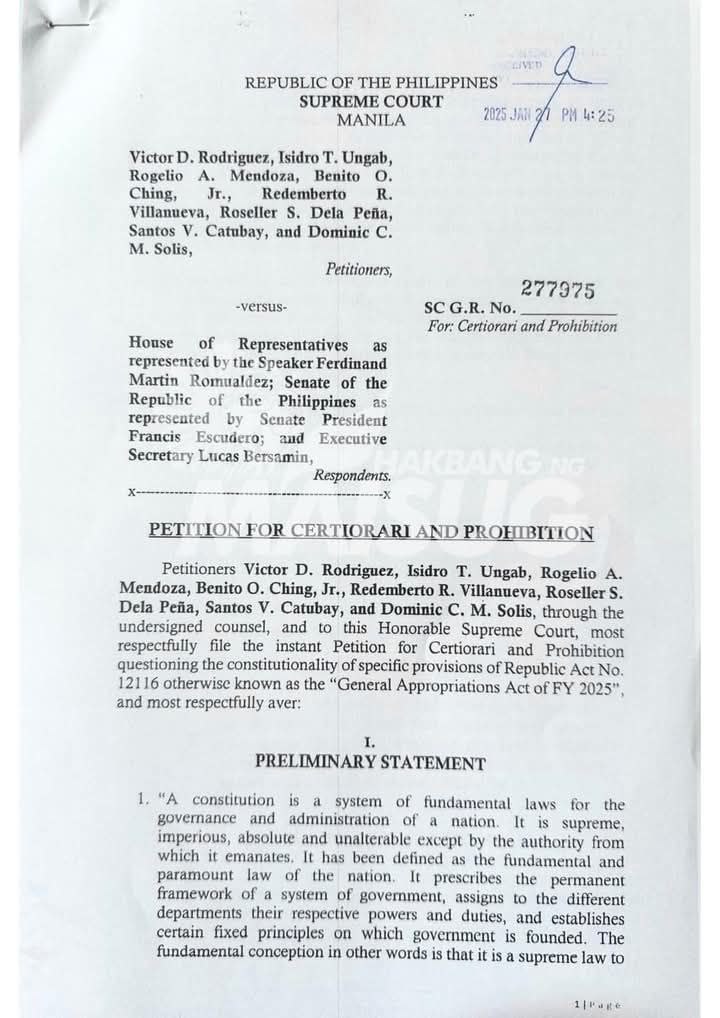 Petisyon kontra sa 2025 National Budget, inihain sa Korte Suprema