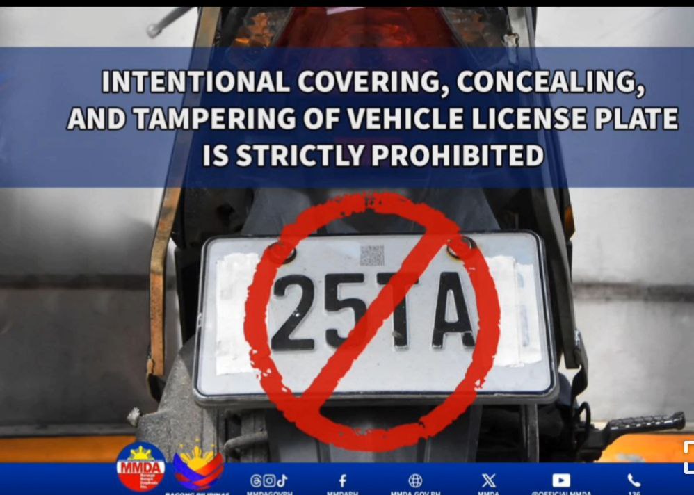 Pagtatakip ng license plate, labag sa Traffic Code at may kaukulang multa – MMDA